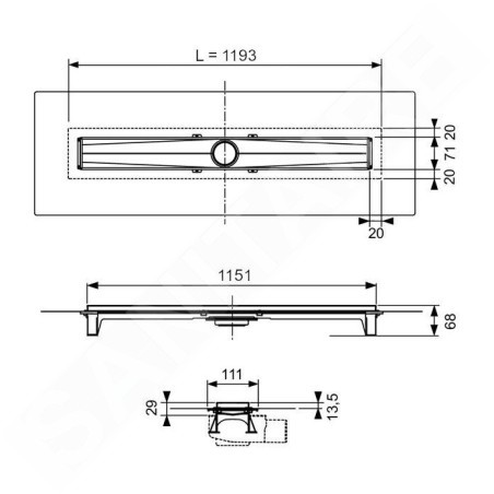 Tece TECEdrailine-Evo - Caniveau de douche Evo 1200 mm, avec bride, couvercle de protection, acier inoxydable 601202