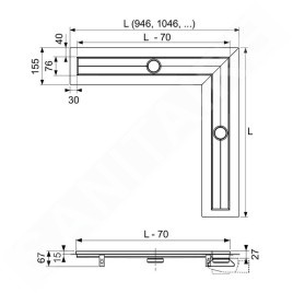 Tece TECEdrainline - Caniveau de douche d´angle, 900 mm, acier inoxydable 610900