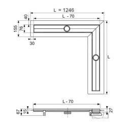 Tece TECEdrainline - Caniveau de douche d'angle, 1200 mm, avec bande d'étanchéité, acier inoxydable 611200