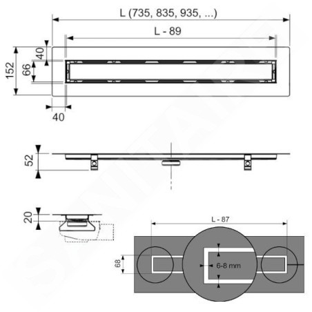Tece TECEdrainline - Caniveau de douche 900 mm, pour coller des carreaux, avec couvercle, acier inoxydable 650900