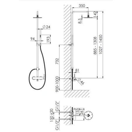 Steinberg 100 - Set de douche avec robinetterie, diamètre 200mm, noir mat 100 2760 S