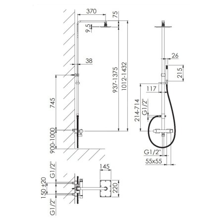 Steinberg 160 - Set de douche avec thermostat, 145x220mm, rose gold 160 2721 RG