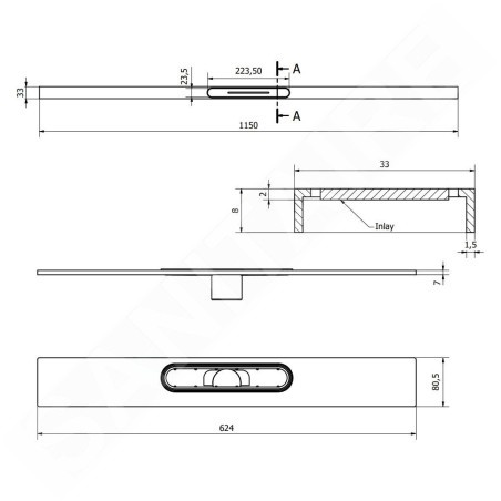 I-Drain AIO - Caniveau de douche avec étanchéité, longueur 115 mm, inox ID5A11501AIO1