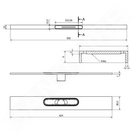 I-Drain AIO - Bac à douche avec étanchéité, longueur 95 cm, avec grille, acier inoxydable ID5A09501AIO1