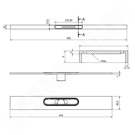 I-Drain AIO - Bac à douche avec étanchéité, longueur 95 cm, avec grille, acier inoxydable ID5A09501AIO1