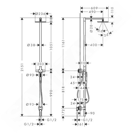 Axor Starck - Set de douche avec robinetterie, diamètre 24 mm, 1 jet, aspect inox 12670800