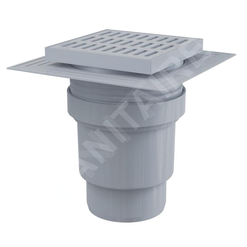 Alcadrain Douchegoten - Siphon de sol, droit 15x15 cm, collier niveau 2 d'isolation, arrêt des odeurs d'eau, plastique APV11