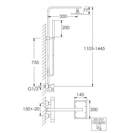 Steinberg 230 - Set de douche avec thermostat, 200x145 mm, chrome 230 2721