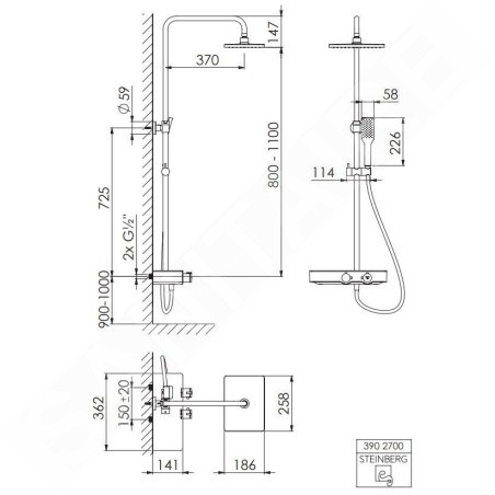 Steinberg 390 - Set de douche avec thermostat, 258x186 mm, chrome 390 2700