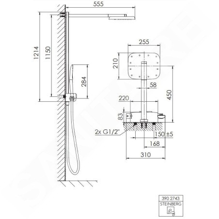 Steinberg 390 - Set de douche avec thermostat, 255x210 mm, chrome 390 2743