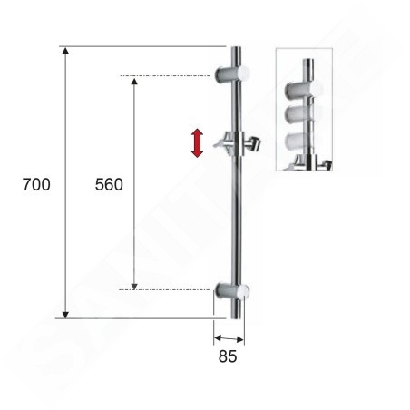 Sapho Douches - Barre de douche avec support, longueur 700 mm, or SC017