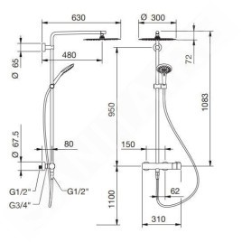 Laufen Twinplus - Set de douche avec thermostat, diamètre 30 cm, 3 jets, chrome HF905457100600