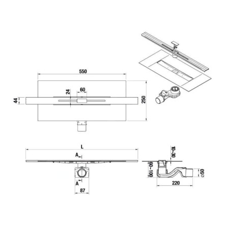 Jika Pure - Caniveau de douche 100 cm, avec grille, noir satiné H2714200020001