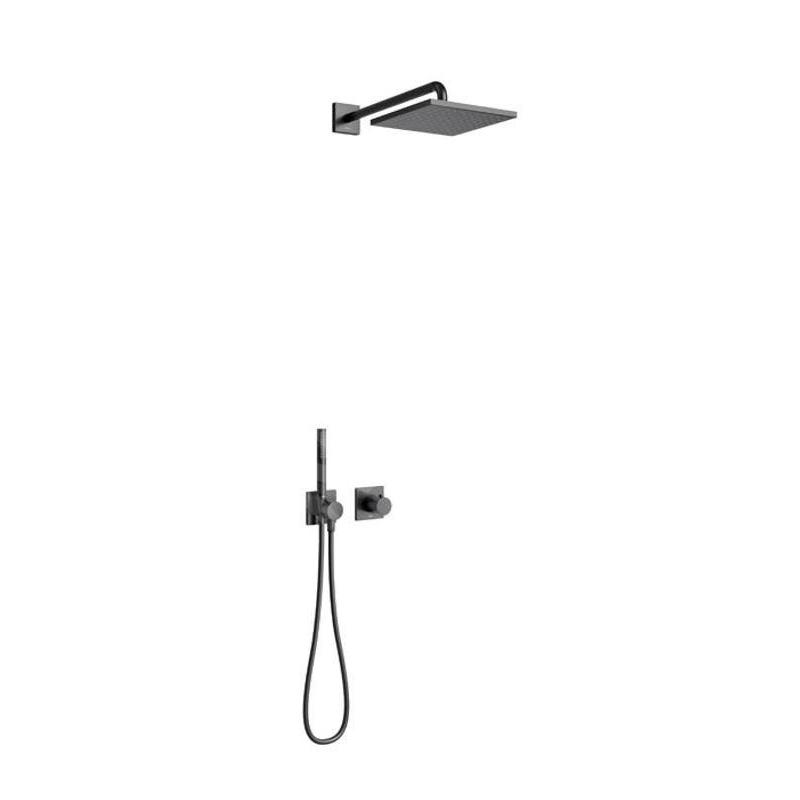 Keuco IXMO - Set de douche avec thermostat à encastrer, 25 x 25 cm, noir mat 59602370002