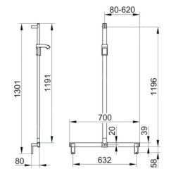 Keuco Axess - Barre de maintien avec barre de douche 70x130 cm, avec support de douche, chrome 35014017013