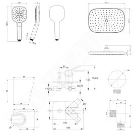 kielle Harmonia - Set de douche avec mitigeur encastré, 2 sorties, avec accessoires et corps d’encastrement, chrome 20623SP30