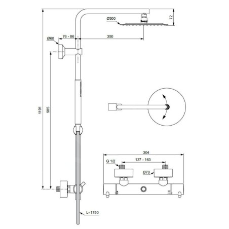 Ideal Standard CeraTherm - Set de douche avec thermostat, diamètre 30 cm, gris magnétique A7589A5