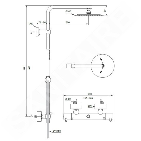 Ideal Standard CeraTherm - Set de douche avec thermostat, diamètre 30 cm, acier A7589GN