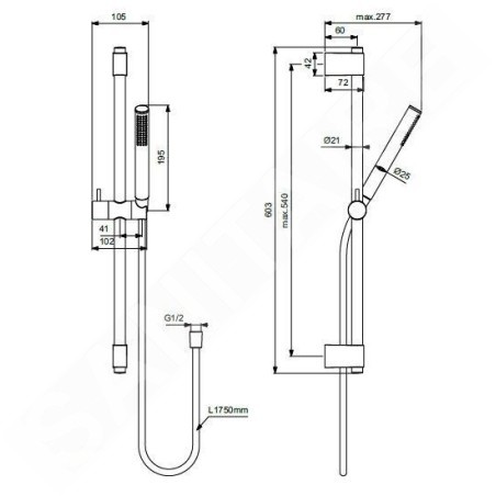 Ideal Standard Idealrain - Set de pommeau de douche, barre et flexible, or brossé A7616A2