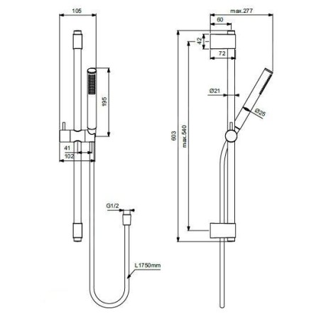 Ideal Standard Idealrain - Set de pommeau de douche, barre et flexible, Magnetic Grey A7616A5