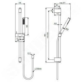 Ideal Standard Idealrain - Set de pommeau de douche, barre et flexible, acier A7616GN