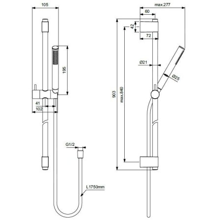 Ideal Standard Idealrain - Set de pommeau de douche, barre et flexible, or brossé A7617A2