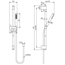 Ideal Standard Idealrain - Set de pommeau de douche, barre et flexible, Magnetic Grey A7617A5