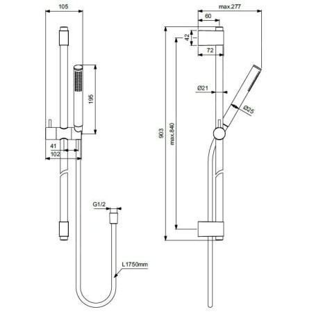 Ideal Standard Idealrain - Set de pommeau de douche, barre et flexible, Magnetic Grey A7617A5
