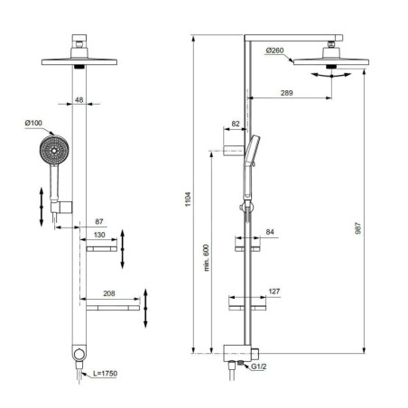 Ideal Standard ALU+ - Set de douche sans mitigeur, diamètre 26 cm, 2 jets, rosé BD585RO