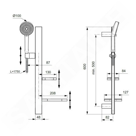 Ideal Standard ALU+ - Set de pommeau de douche, barre et flexible, 2 jets, argenté BD586SI