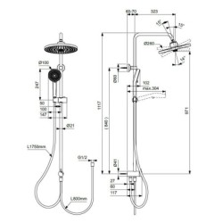 Ideal Standard CeraTherm - Set de douche sans mitigeur, diamètre 26 cm, 2 jets, noir soyeux BD747XG