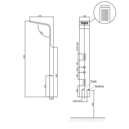 Sapho Douches - Panneau de douche Jacob avec mitigeur, 200x1500 mm, blanc WN682