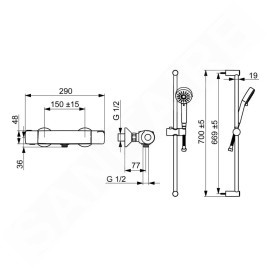Hansa Basic - Set de douche avec thermostat, 3 jets, chrome 55150131