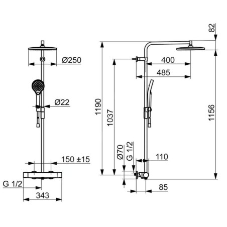 Hansa Viva - Set de douche avec thermostat, diamètre 25 mm, 3 jet, noir mat 6515920133