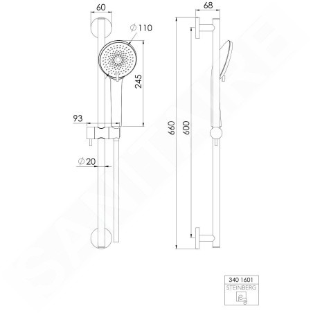 Steinberg 340 - Set de pommeau de douche, barre et flexible, 3 jets, chrome 340 1601