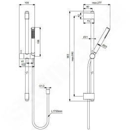 Ideal Standard Idealrain - Set de pommeau de douche, barre et flexible, noir soyeux A7617XG