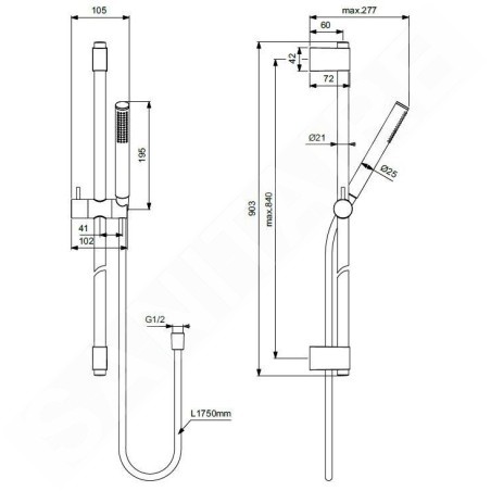 Ideal Standard Idealrain - Set de pommeau de douche, barre et flexible, noir soyeux A7617XG