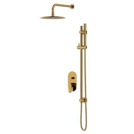 Cersanit Inverto - Set de douche avec mitigeur encastré, avec corps d’encastrement, diamètre 25 cm, 2 jets, doré S952-007