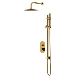 Cersanit Inverto - Set de douche avec mitigeur encastré, avec corps d’encastrement, diamètre 25 cm, 2 jets, doré S952-007