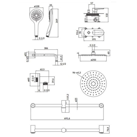Cersanit Moduo - Set de douche avec mitigeur encastré, avec corps d’encastrement, diamètre 25 cm, 3 jets, chrome S952-011