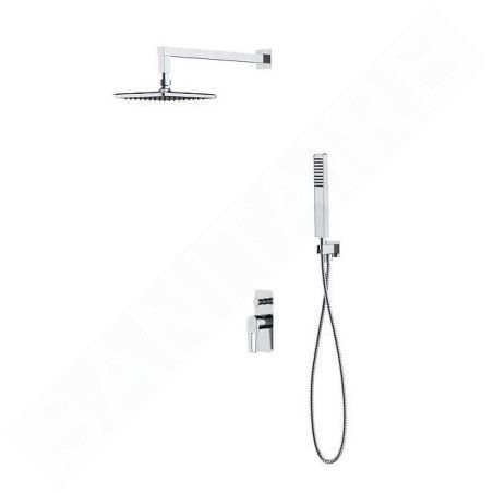 Cersanit Mille - Set de douche avec mitigeur encastré, avec corps d’encastrement, 20x20 cm, chrome S952-012