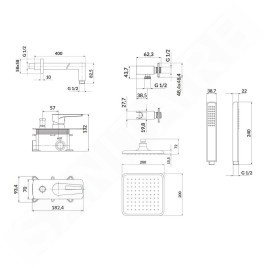 Cersanit Mille - Set de douche avec mitigeur encastré, avec corps d’encastrement, 20x20 cm, chrome S952-012