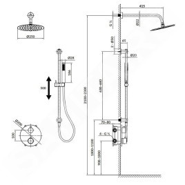 Cersanit Zen - Set de douche avec thermostat encastré, avec corps d’encastrement, diamètre 25 cm, chrome S952-032