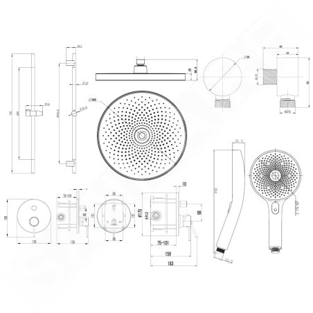 kielle Oudee - Set de douche avec mitigeur encastré, 2 sorties, avec accessoires et corps d’encastrement, chrome 20602SP10