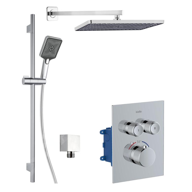 kielle Arkas I - Set de douche avec mitigeur encastré, 2 sorties, avec accessoires et corps d’encastrement, chrome 20611SPT10