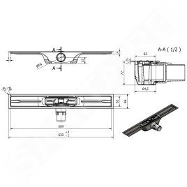 I-Drain Linear 72 - Receveur de douche en acier inoxydable PRO SS Linear, longueur 600 mm, avec étanchéité IP5M06001X1