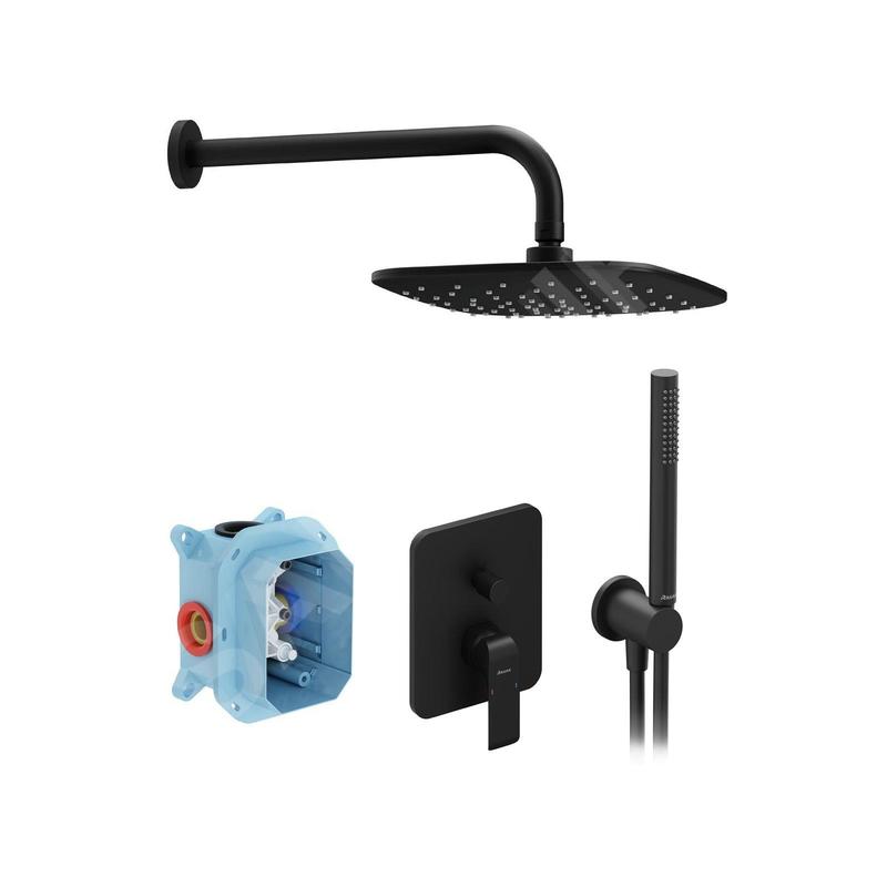 Ravak Flat - Set de douche avec mitigeur encastré, corps d’encastrement, 25x25 cm, noir X07S071
