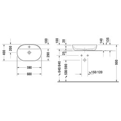 Duravit Luv - Vasque 600x400 mm, avec un trou pour robinet, DuraCeram, blanc alpin 0380600000
