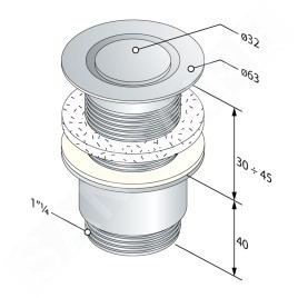 Sapho Accessoire Omp Tea - Bonde non refermable 1 1/4 ", rond, pour lavabo sans trop-plein, chrome 147.545.5