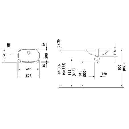 Duravit D-Code - Vasque à encastrer 495x290 mm, sans trou, blanc alpin 0338490000
